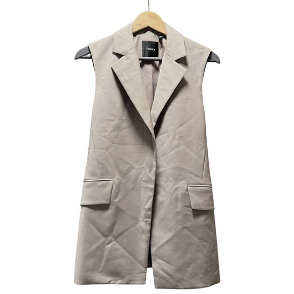Theory Sedeia Continuous Wool Blend Vest Open Front Notch Lapel Beige - Size 6 - Picture 7 of 8
